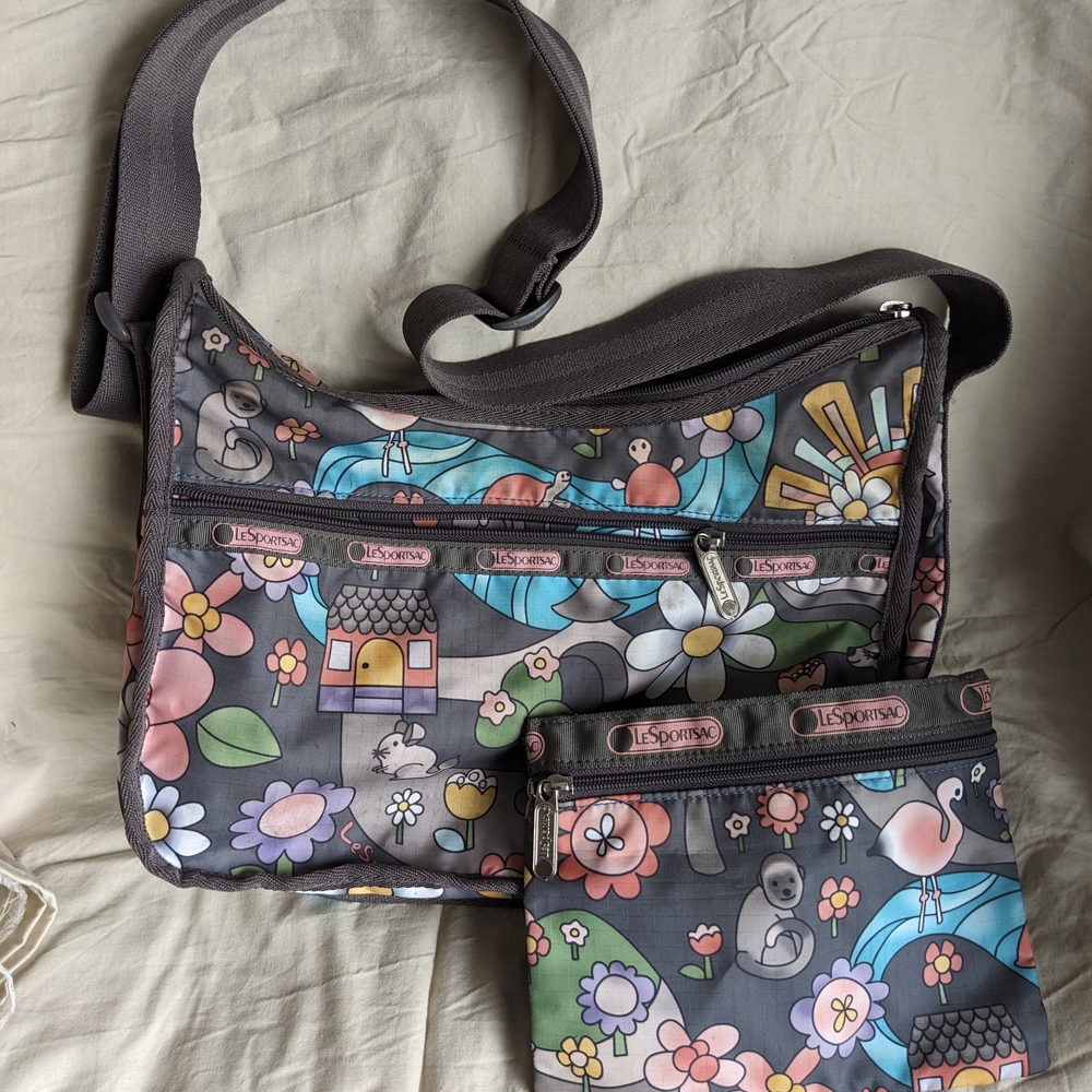 LeSportsac Floral Gray Crossbody Bag